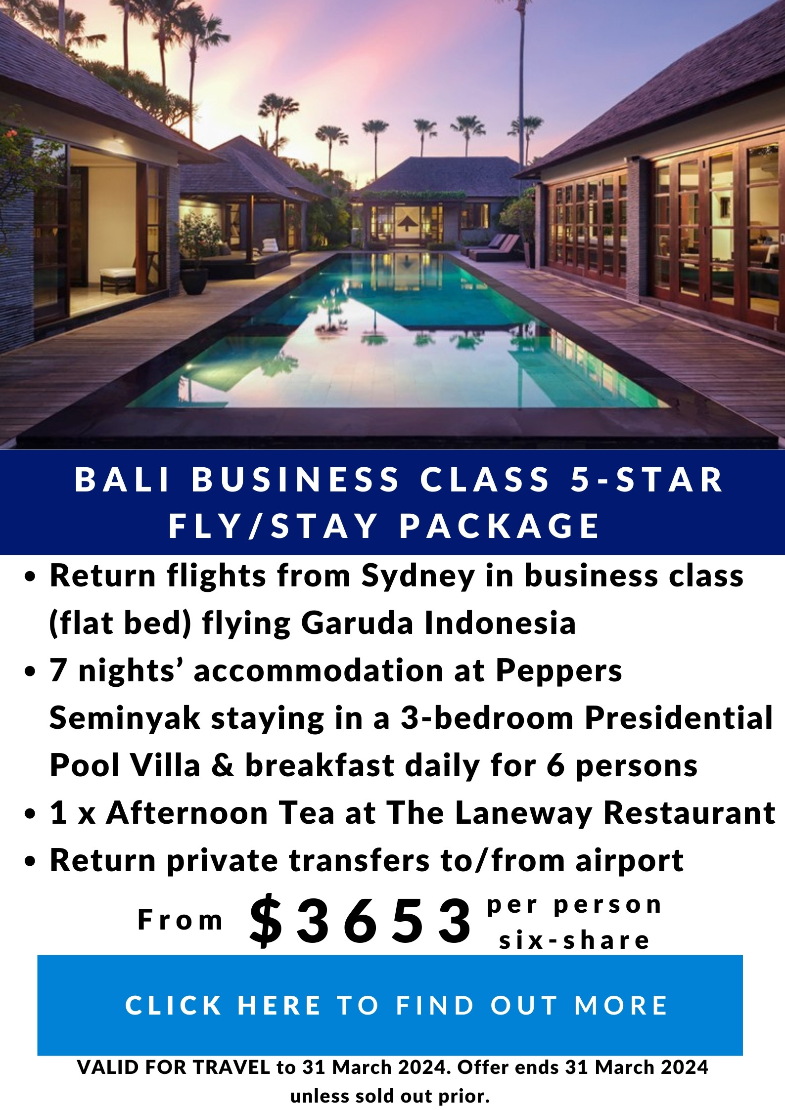 From $3653 per person six share