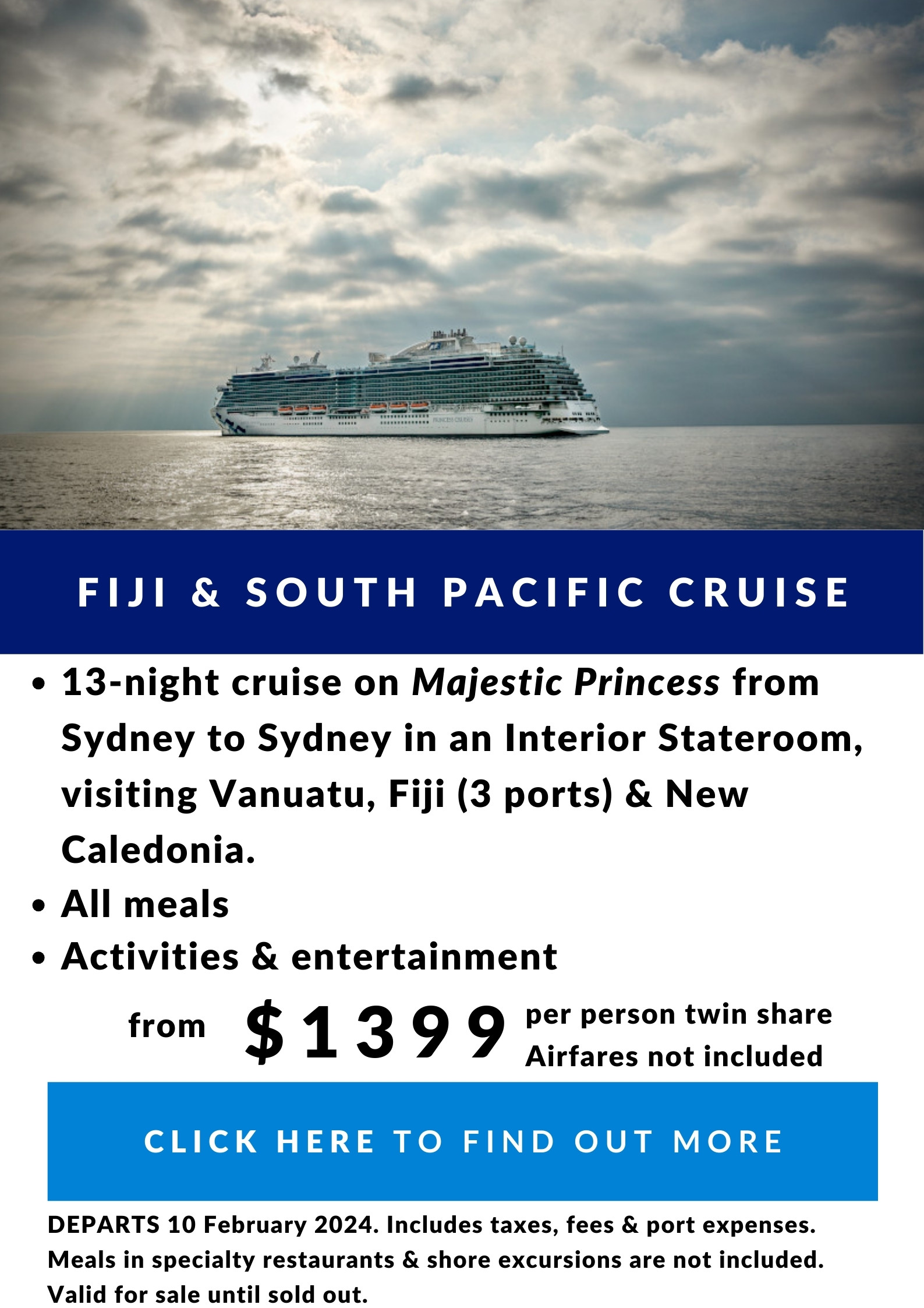 From $1399 per person twin share
