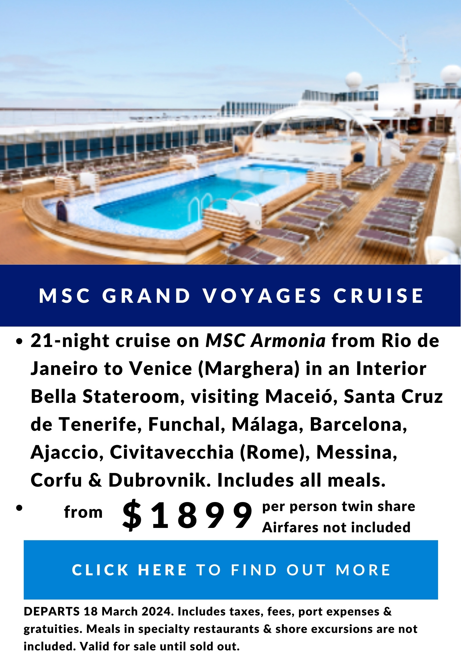 From $1899 per person twin share