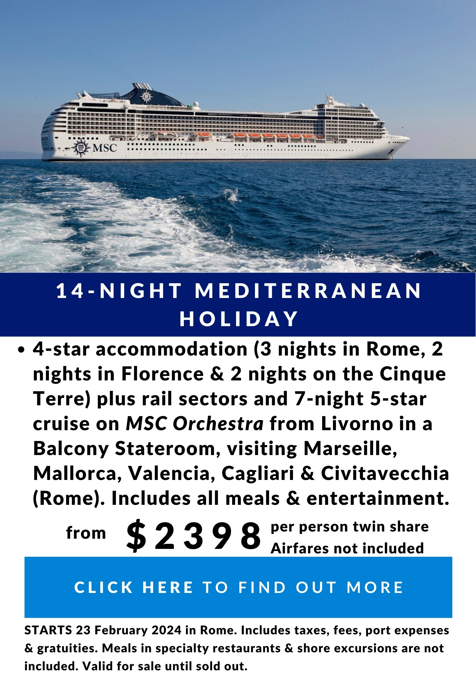 From $2398 per person twin share